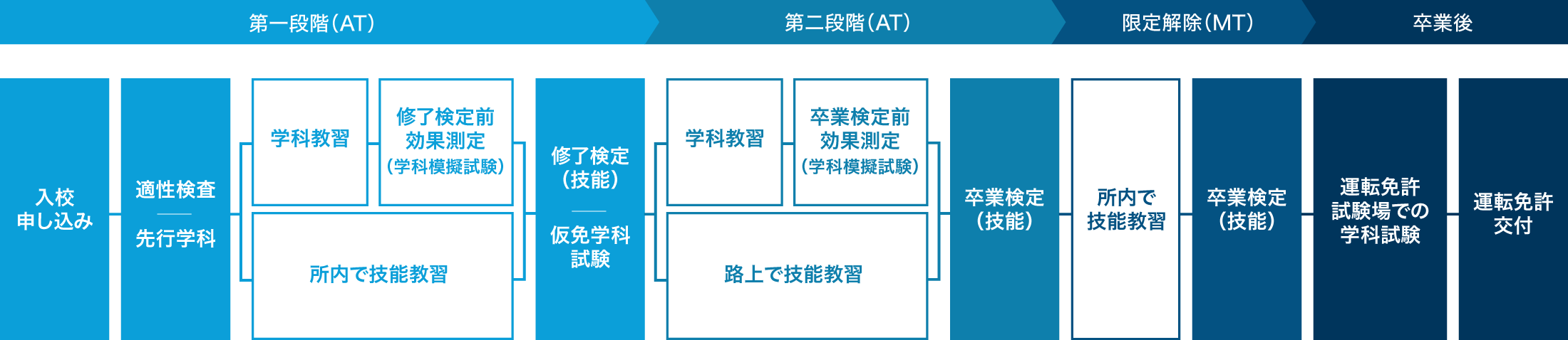 入校から卒業までの教習の流れ（MT）